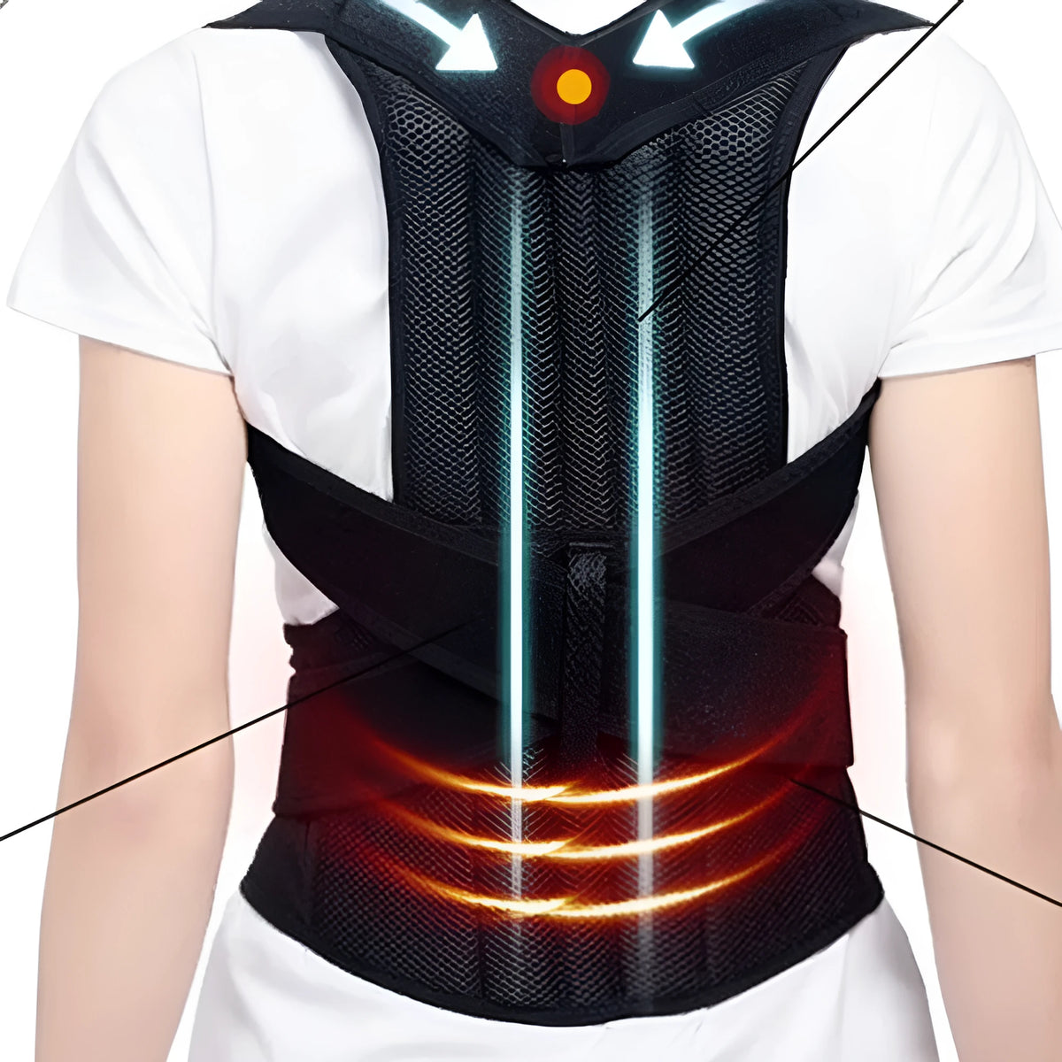 Black spine bending posture corrector with nano-carbon titanium keel and breathable mesh, sizes S to 4XL