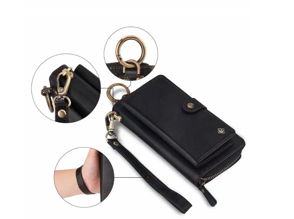 Black imitation leather wallet phone case with zipper for Samsung Galaxy Note8.