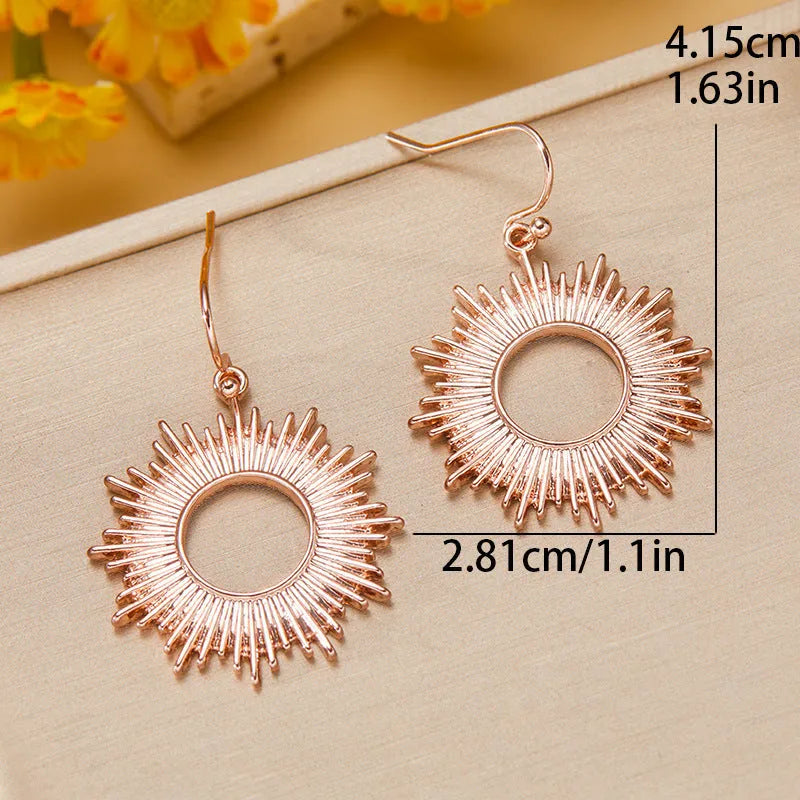 Retro distressed hollow-out geometric ring earrings in alloy with electroplated finish