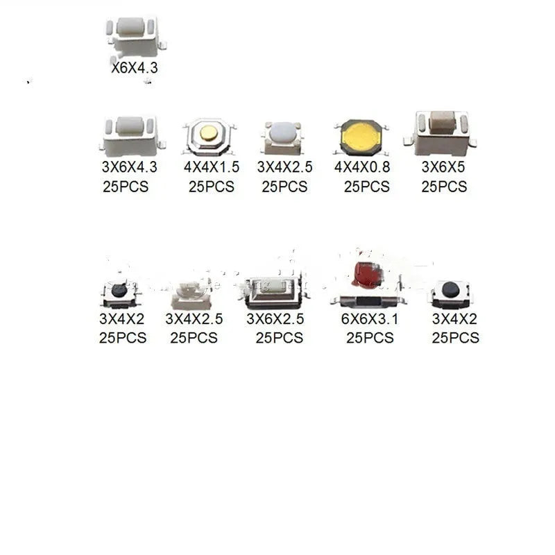 250 piece set of SMT surface mount car patch button touch switches in box packaging