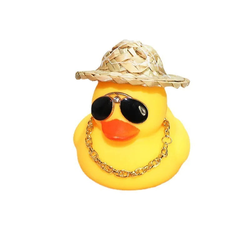 Cartoon straw hat yellow duck car decoration with matte finish on dashboard