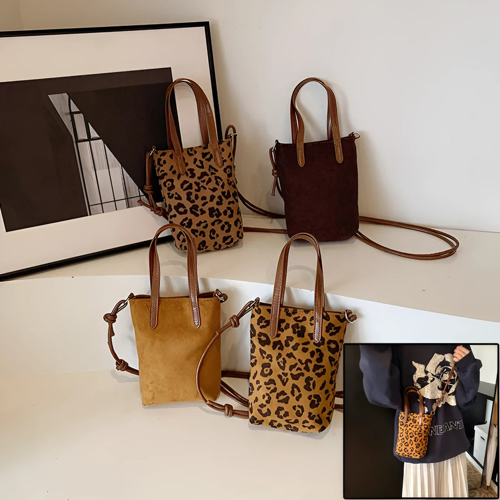 Women's retro leopard print PU crossbody bag square shape black gray brown