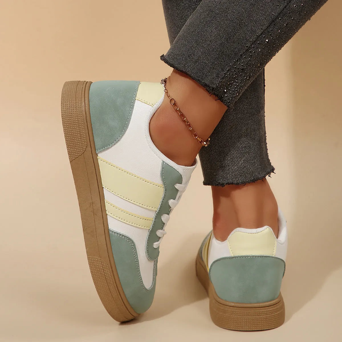 Retro sports casual shoes for women with cross straps, leather stitching, and artificial PU upper in assorted colours