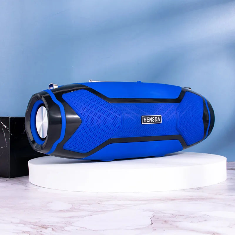 Small portable Bluetooth speaker in choice of five colours with buttons for control and a USB port.