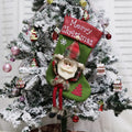 Three large Christmas stockings with 3D Santa, Snowman, and Reindeer designs hanging from loops