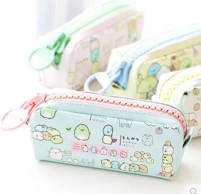 Creative simple cute corner animal pencil case in leather with colour options cats dogs fruit