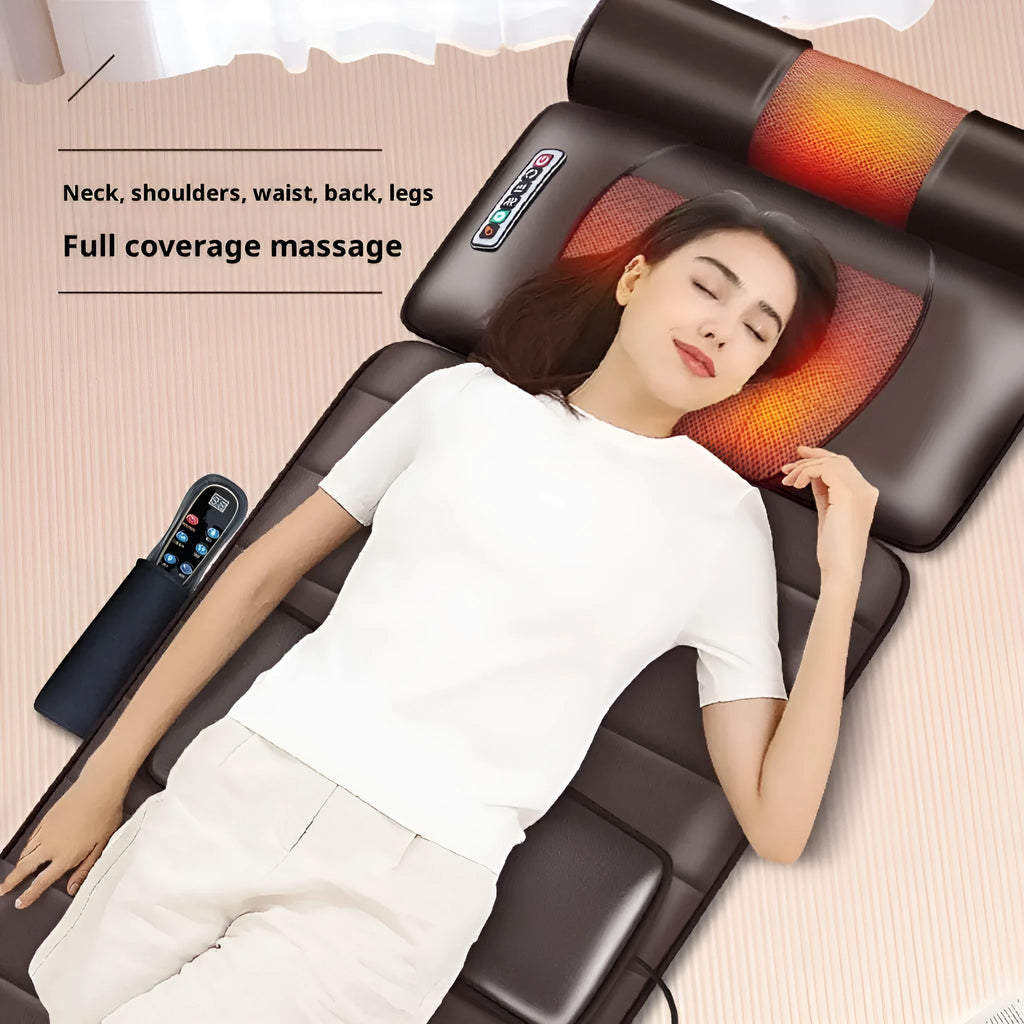 Full body automatic massager with diamond-pattern artificial leather mattress and handheld wired control
