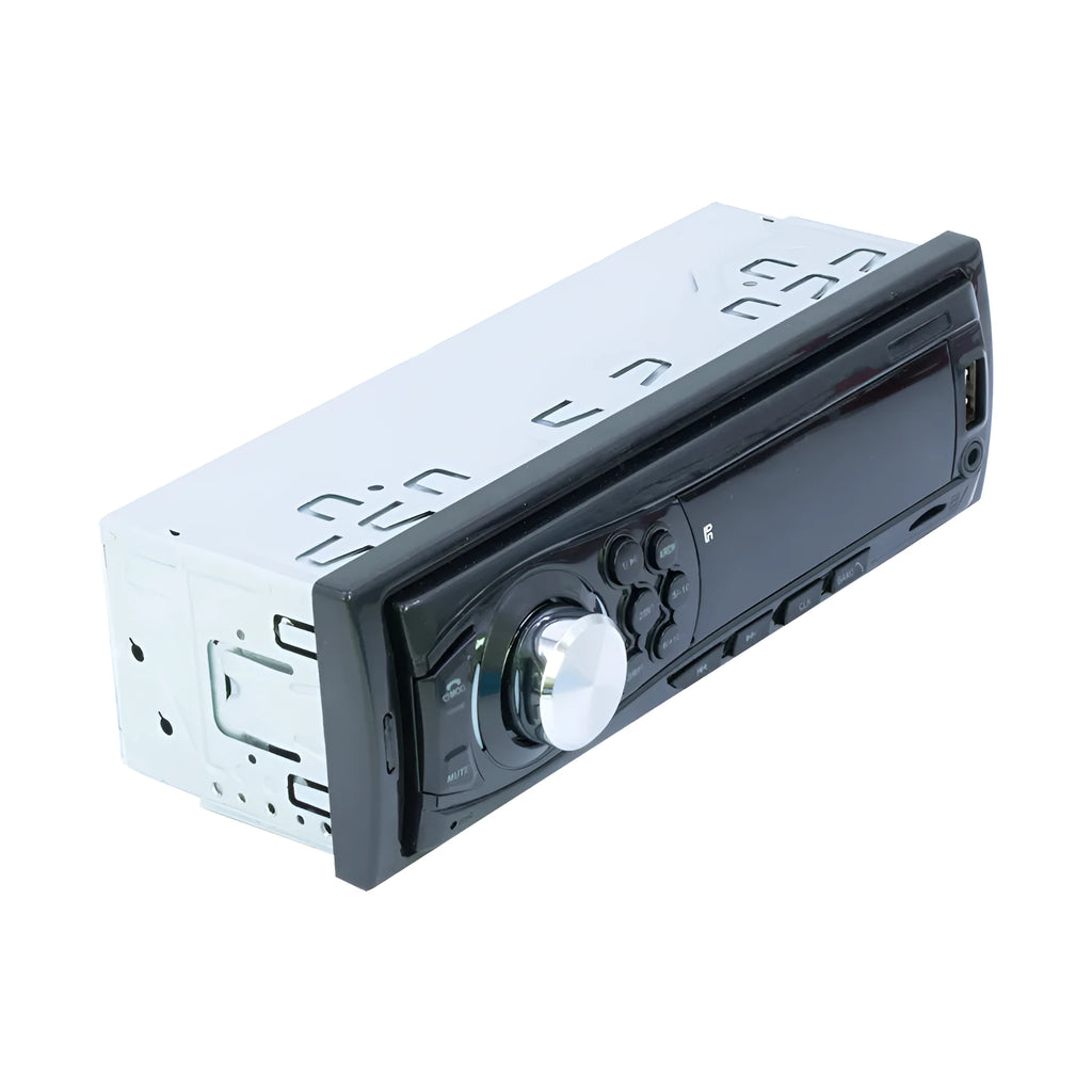 Black car Bluetooth MP3 player FM radio model 1028 with 12V DC power, monochrome screen, and remote control