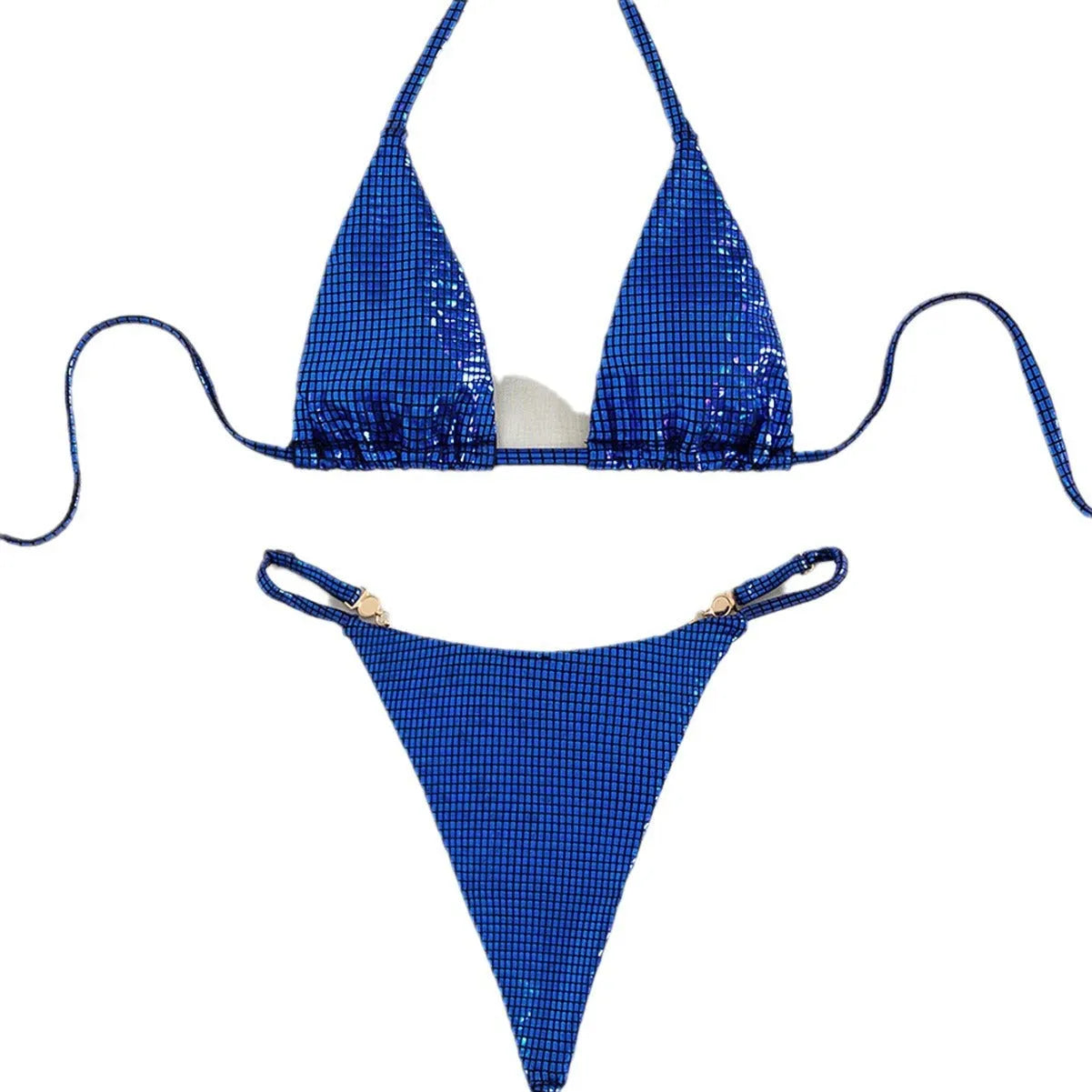 Women's solid colour T-back split bikini swimming costume in polyester fabric