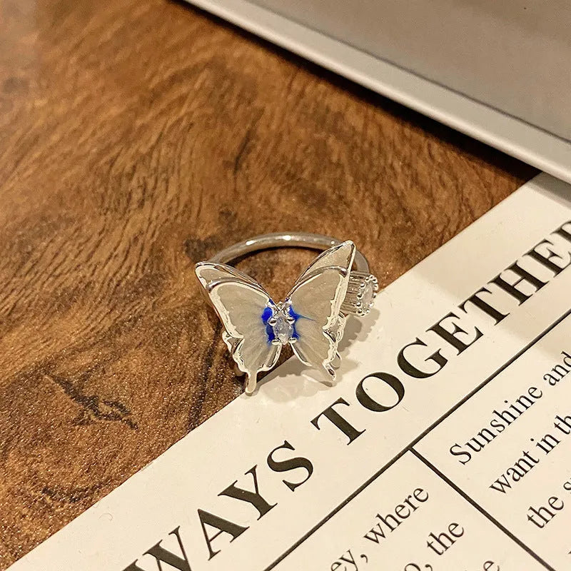 Copper women's ring with Chinese butterfly design and oil-drip finish in simple jewellery style