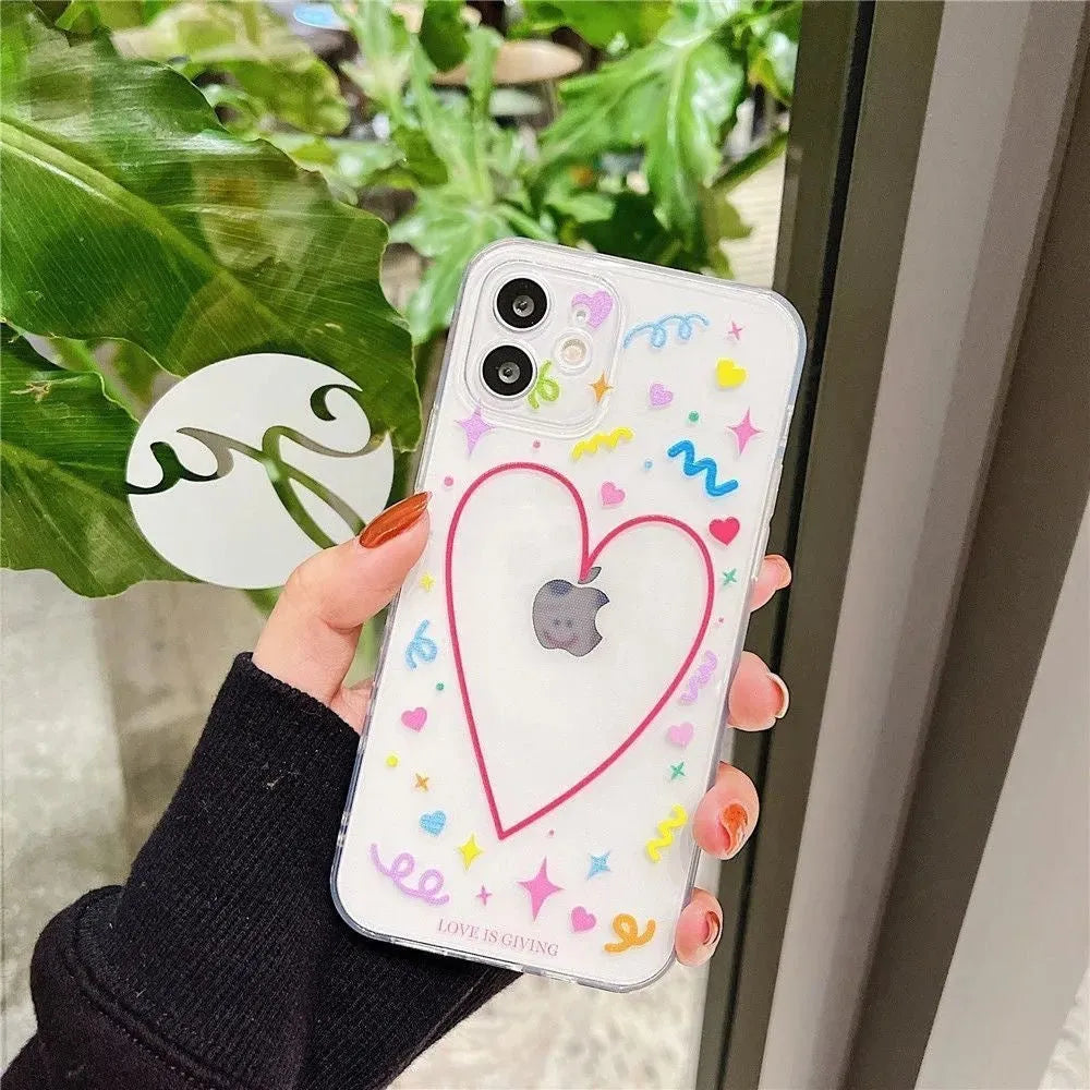 Transparent Love picture TPU phone case for iPhone, all-inclusive with anti-wear and anti-fall functions