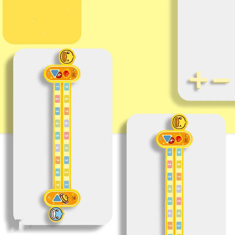 Yellow plastic cartoon digital decomposition ruler for children's maths learning, 24.5 cm long.