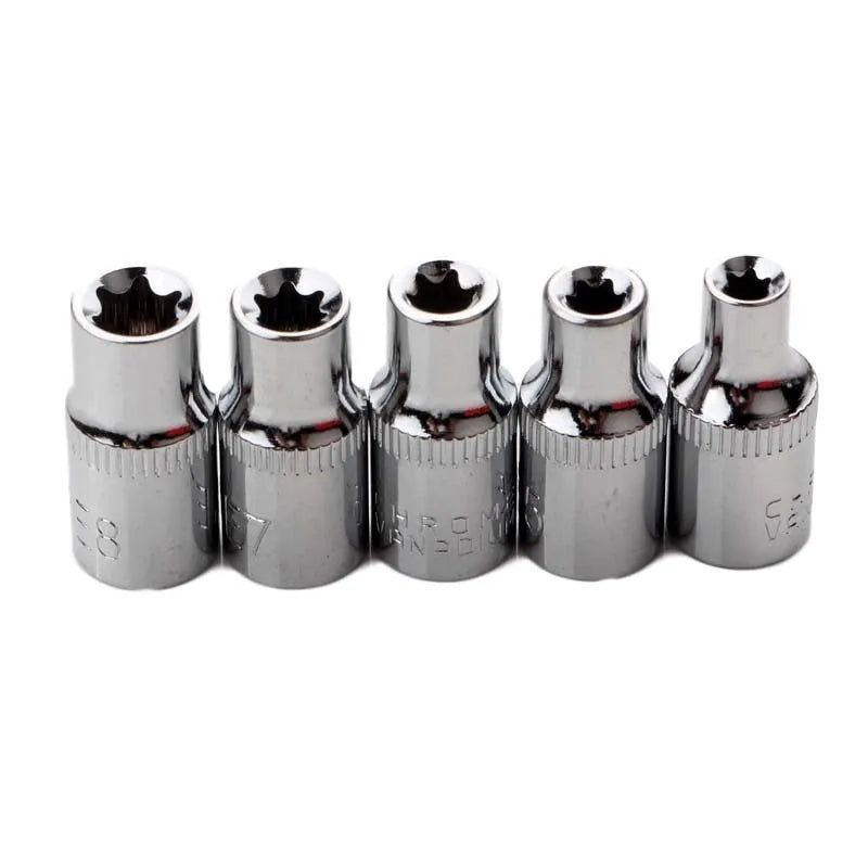 14-piece E-type socket auto repair tool set in red storage box with chrome vanadium steel construction