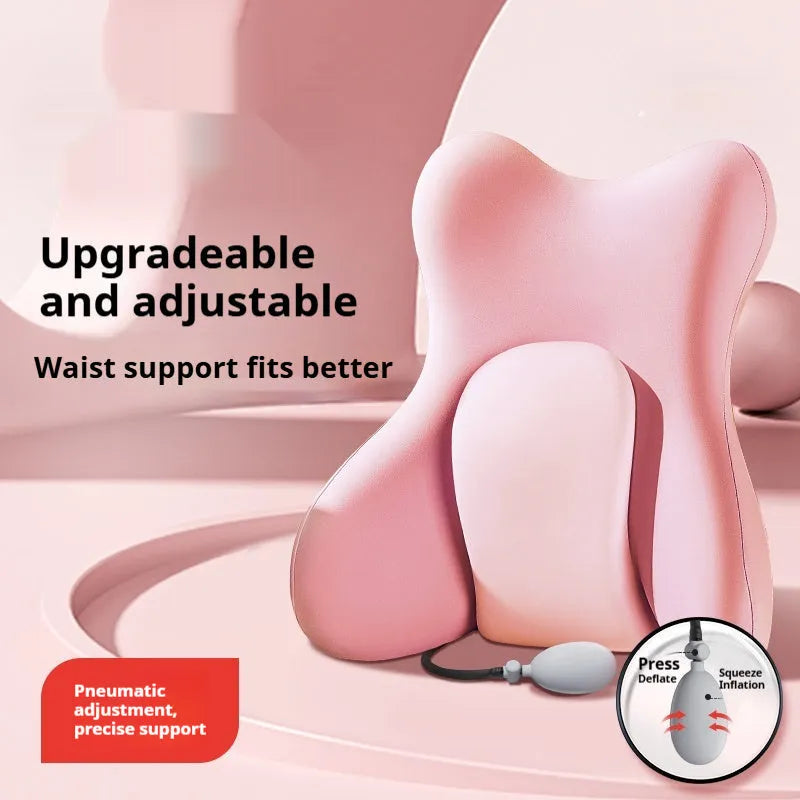 Ergonomic memory foam backrest waist pad in a choice of solid colours on an office chair.