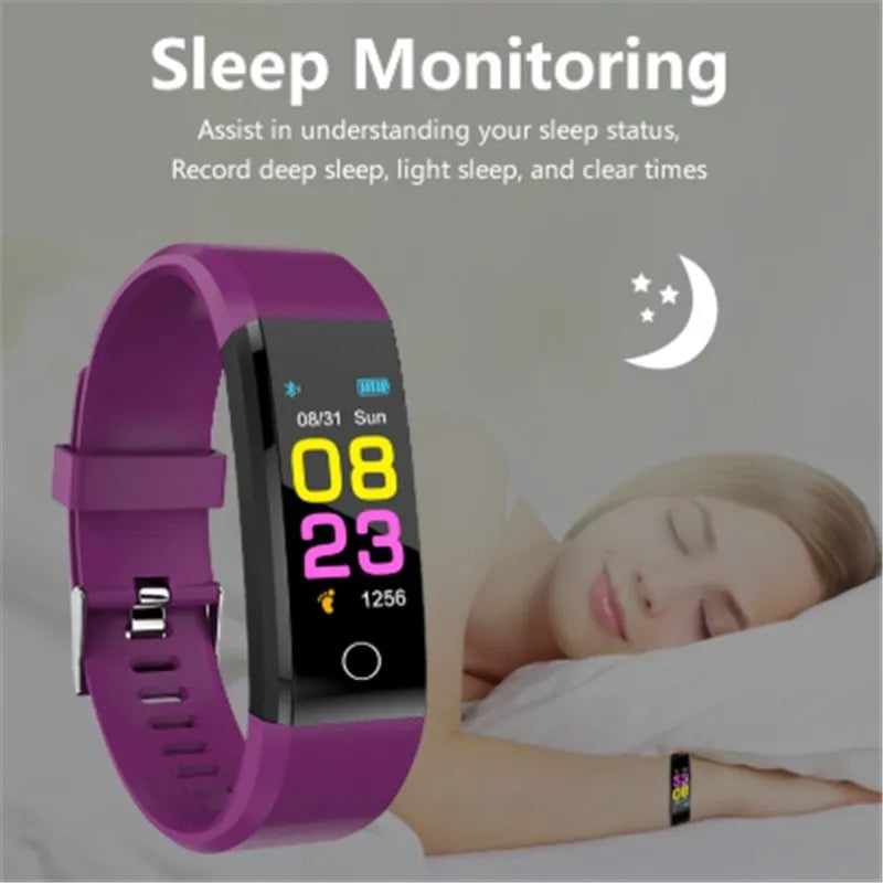Smart wristband fitness tracker with 0.96 inch colour LED screen, TPU band, and IP67 water resistance