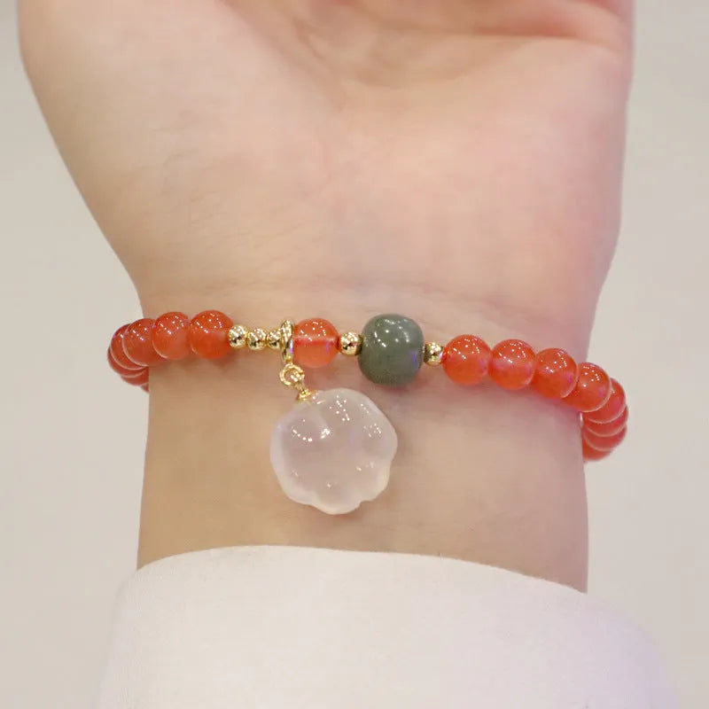 Natural red agate bracelet with cat paw design and gem inlay, 6mm women's zodiac style jewellery