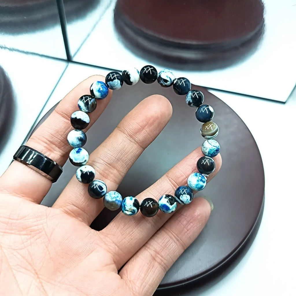 Handmade 8mm natural agate bohemian bracelet in round beads with coloured glaze
