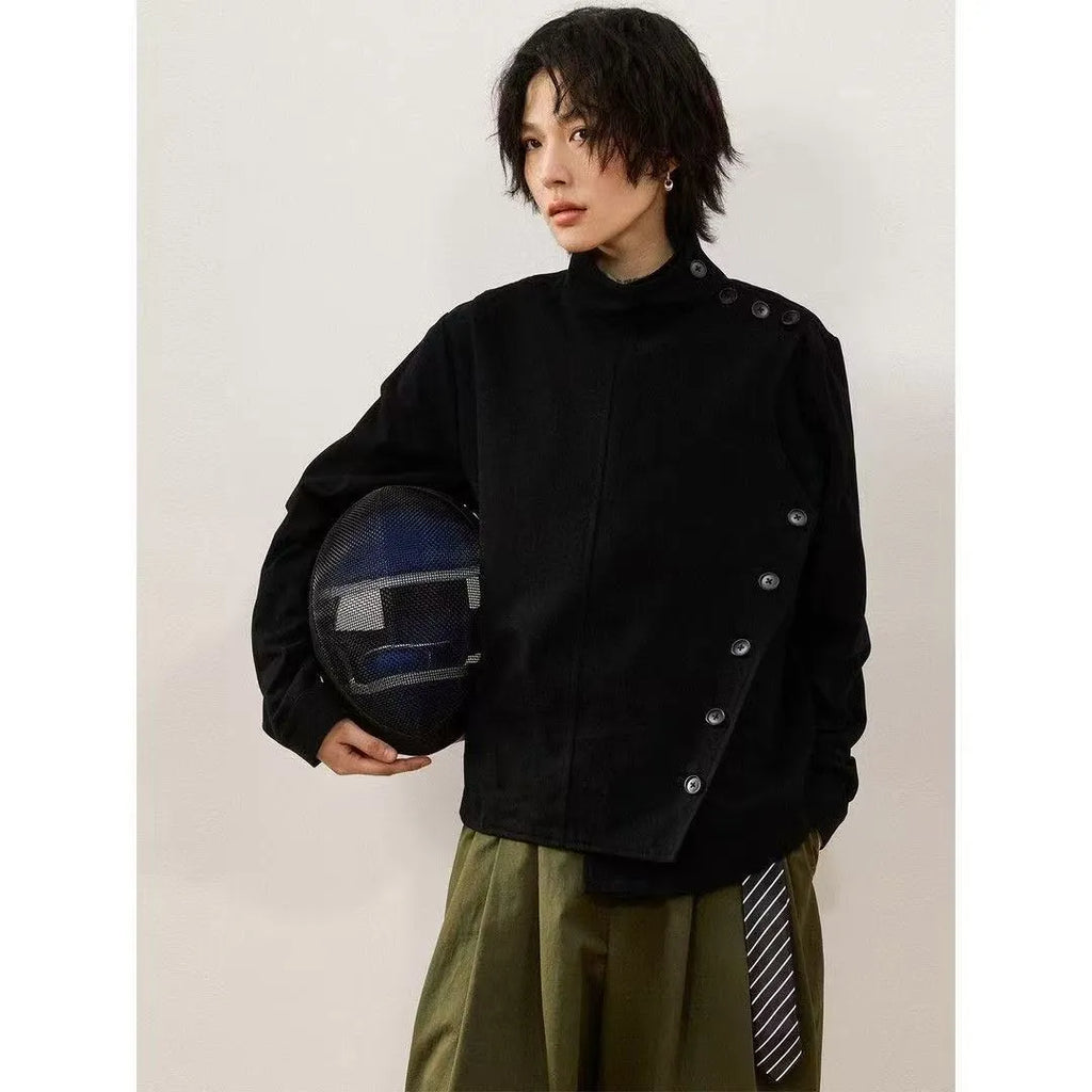 Men's solid colour casual jacket in black or apricot, cotton blend polyester, regular sleeve and regular length, sizes L to 4XL