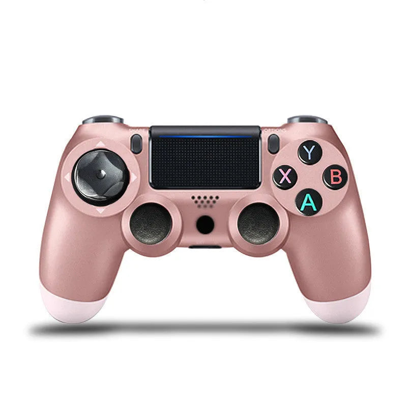 Wireless Bluetooth PS4 game controller in multiple colour options showing dual vibration function and USB port