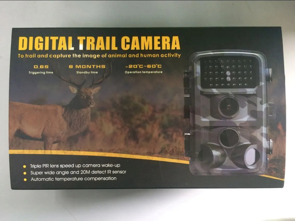 Wild hunting camera in Military Green with 2.0 inch LCD, HD 1080p, 12x optical zoom, and MicroSD slot