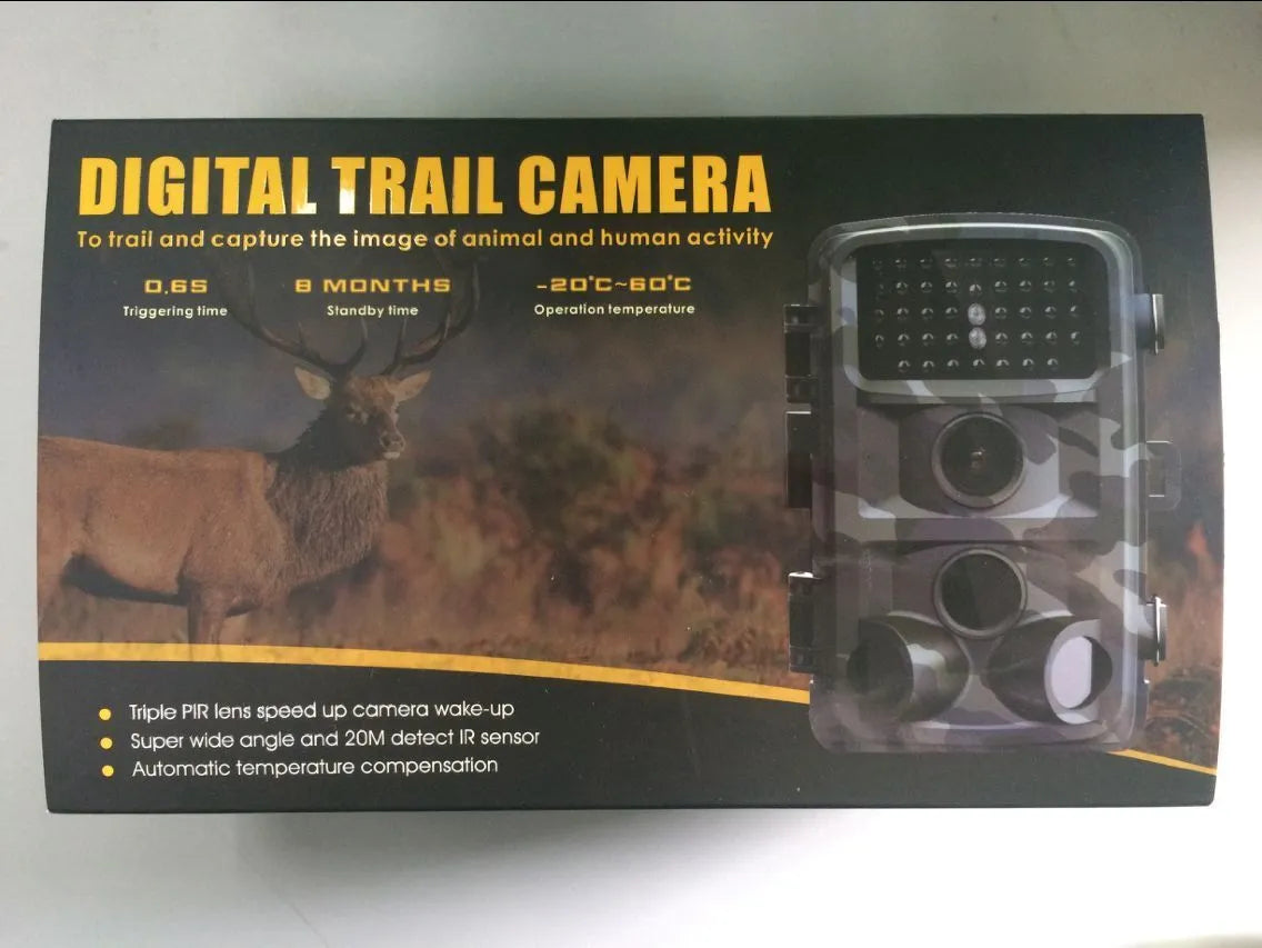 Wild hunting camera in Military Green with 2.0 inch LCD, HD 1080p, 12x optical zoom, and MicroSD slot