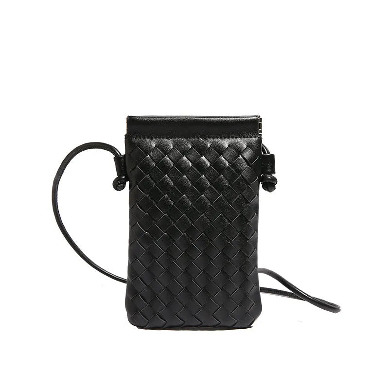 Vintage Weave pattern PU crossbody bag in square vertical shape, shown in khaki colour.