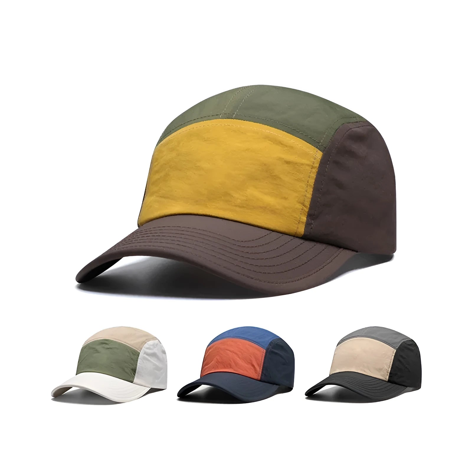 Men's quick-drying curved brim baseball cap in khaki, free size cotton polyester