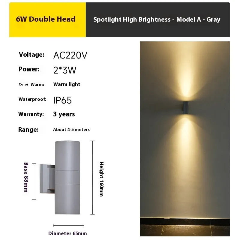 IP65 waterproof outdoor double head wall lamp aluminium alloy facade lighting 3000K 192x96x122mm