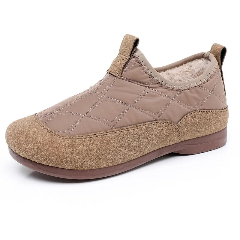 Women's winter cloth shoes with umbrella cloth upper and flat PVC sole, shown in solid colour