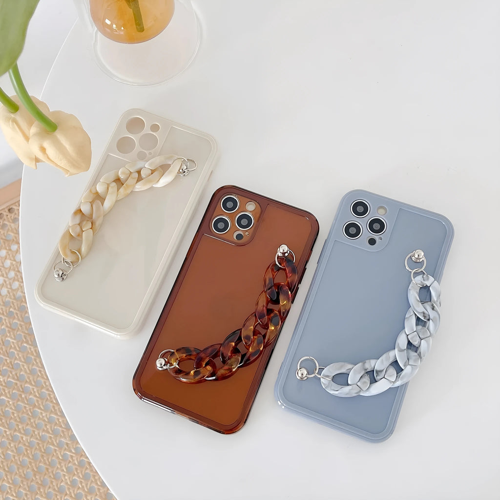 Silicone phone case with marble bracelet design and side lanyard hole for iPhone