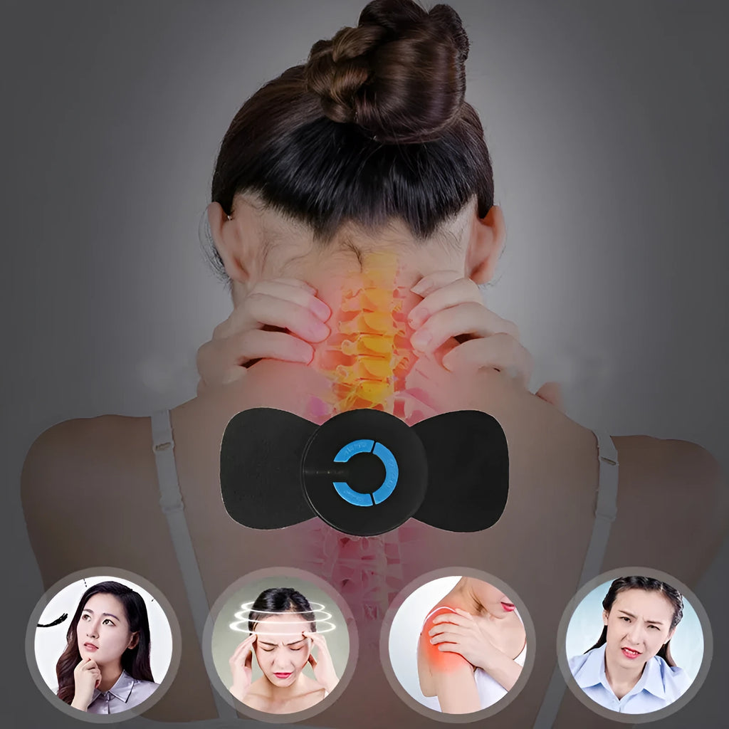 Black HQ-185 mini electric shoulder and neck massager for cervical spine relief with massage patches