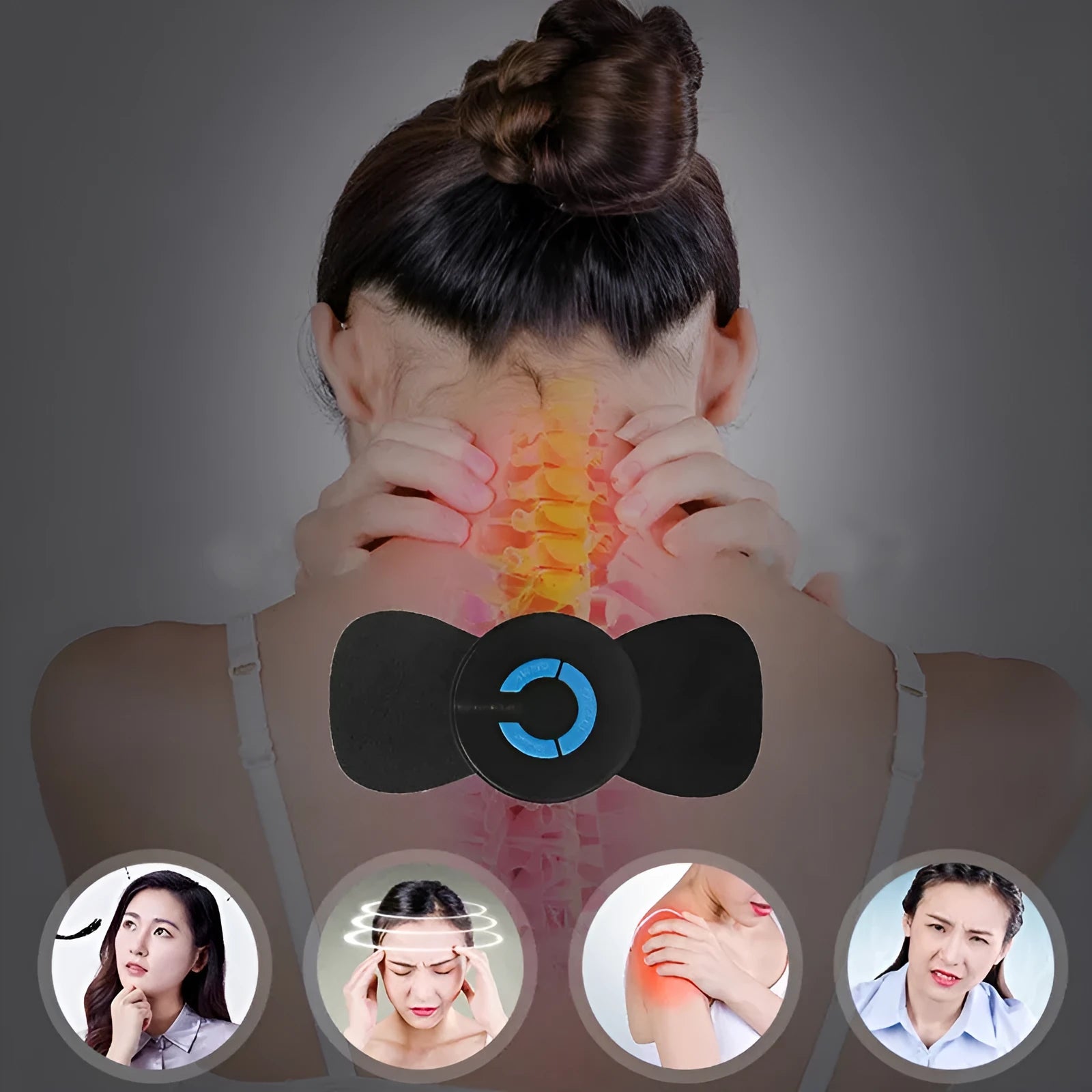 Black HQ-185 mini electric shoulder and neck massager for cervical spine relief with massage patches