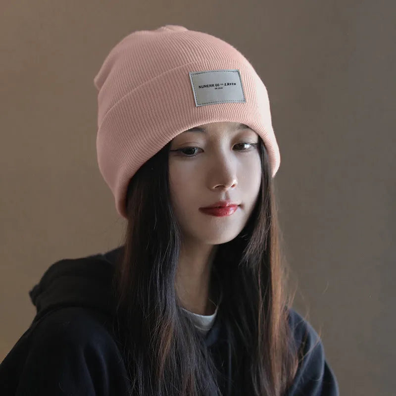 Women's knitted hat in beige, dome crown style, polyester fabric, free size, winter autumn accessory