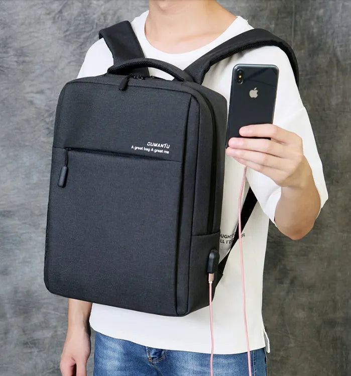 Waterproof rechargeable laptop backpack in various colours showing shoulder straps and Oxford cloth material