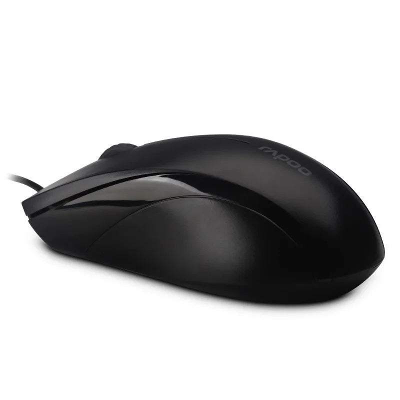Black wired USB optical mouse with 1000dpi sensor, ergonomic shape, and 1.5-metre cable for desktop computers
