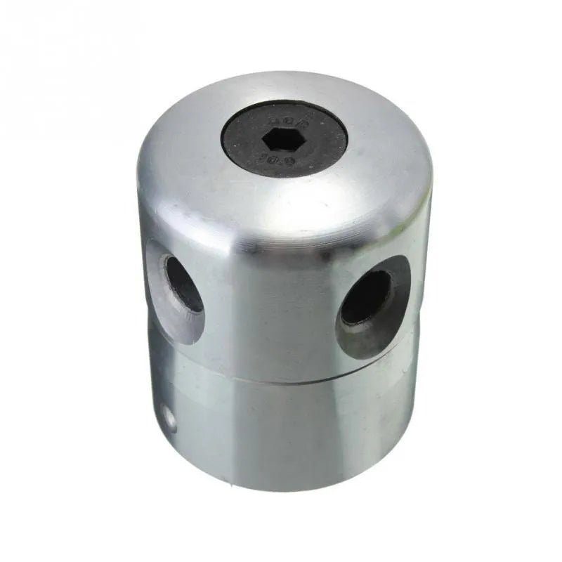 Silver aluminium grass trimmer head for lawn mower with four light yellow cutting lines