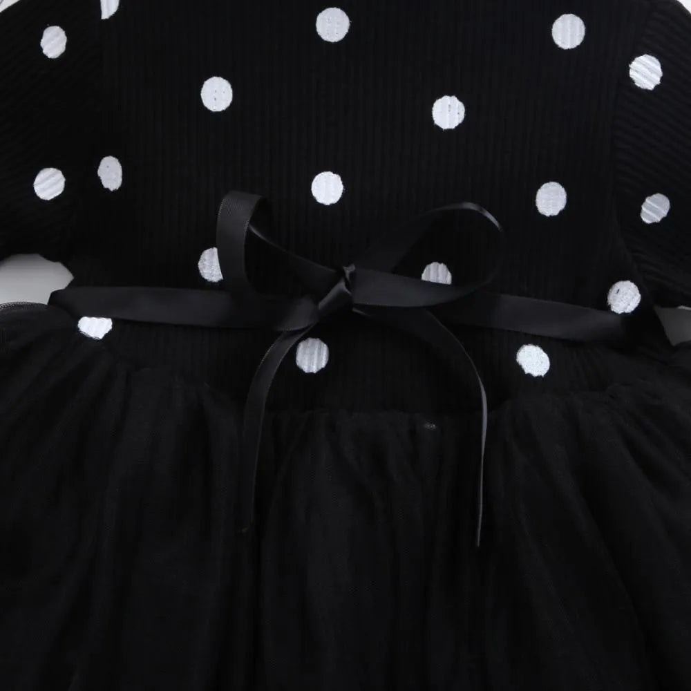 Baby girls long sleeve lace tutu dress in black, pink or white for christening and birthday parties