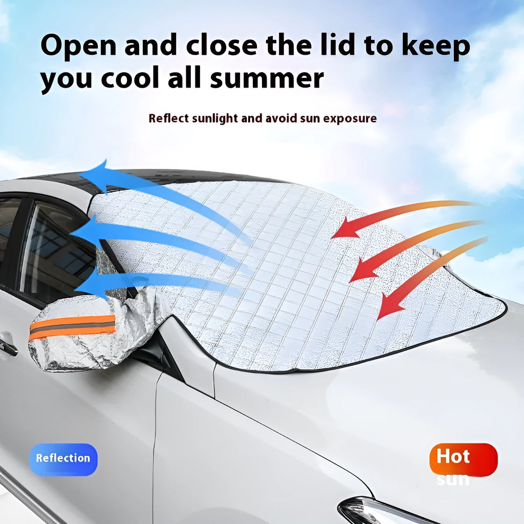 Aluminium foil winter car cover for SUV windshields with reflective stripes and magnets