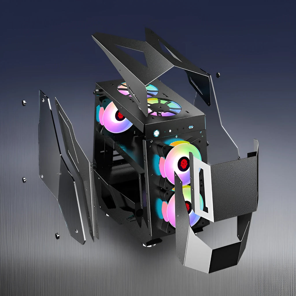 Full side tempered glass ATX computer case with black SPCC steel chassis and glass side panel