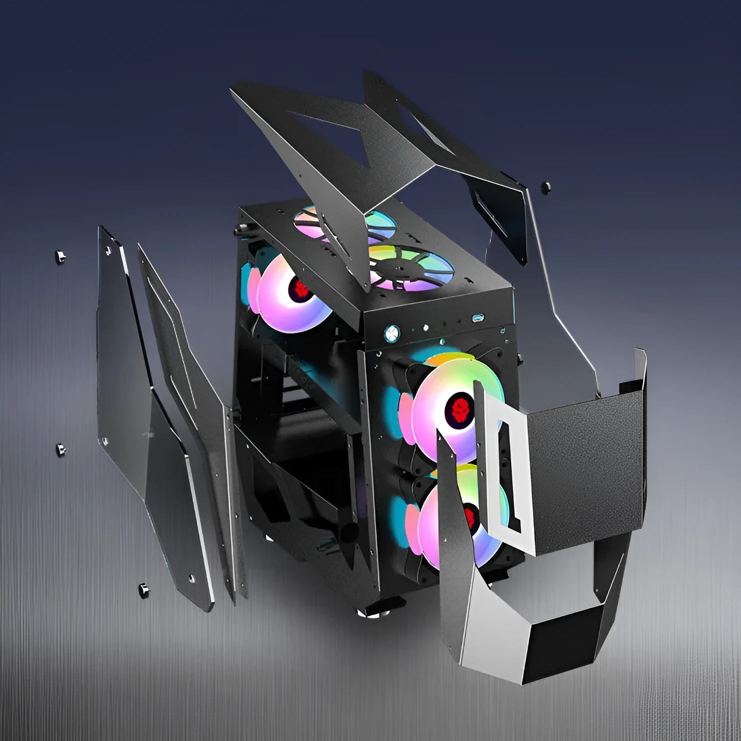 Full side tempered glass ATX computer case with black SPCC steel chassis and glass side panel