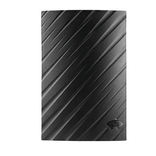 Black plastic digital television antenna with mounting screws and cable ties on a white background.