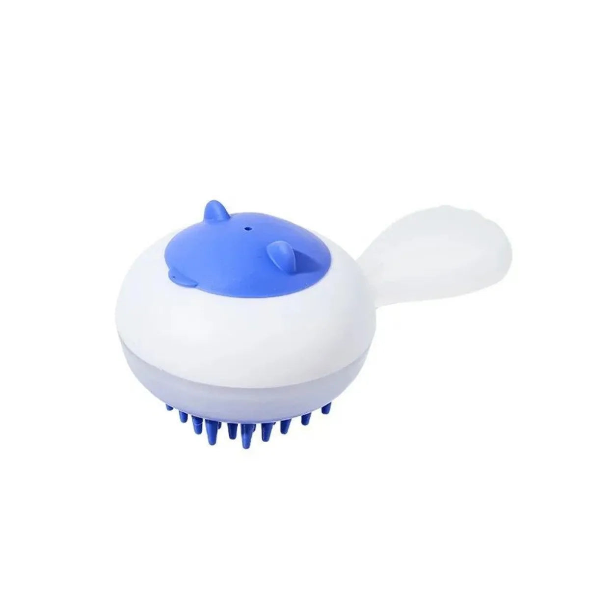 Automatic cleaning pet bath brush with soft gel massage heads in blue and orange colour options