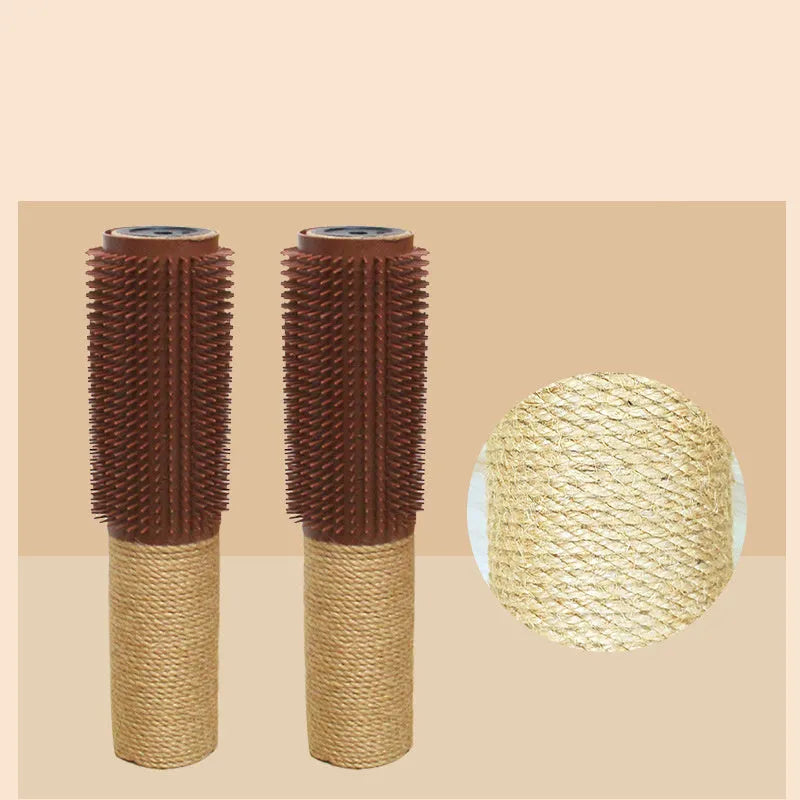 Brown sisal cat scratching post 30cm tall with wooden base for furniture protection