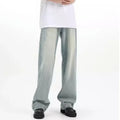 Blue retro loose-fit casual trousers made from rabbit fur with an elasticated waistband.
