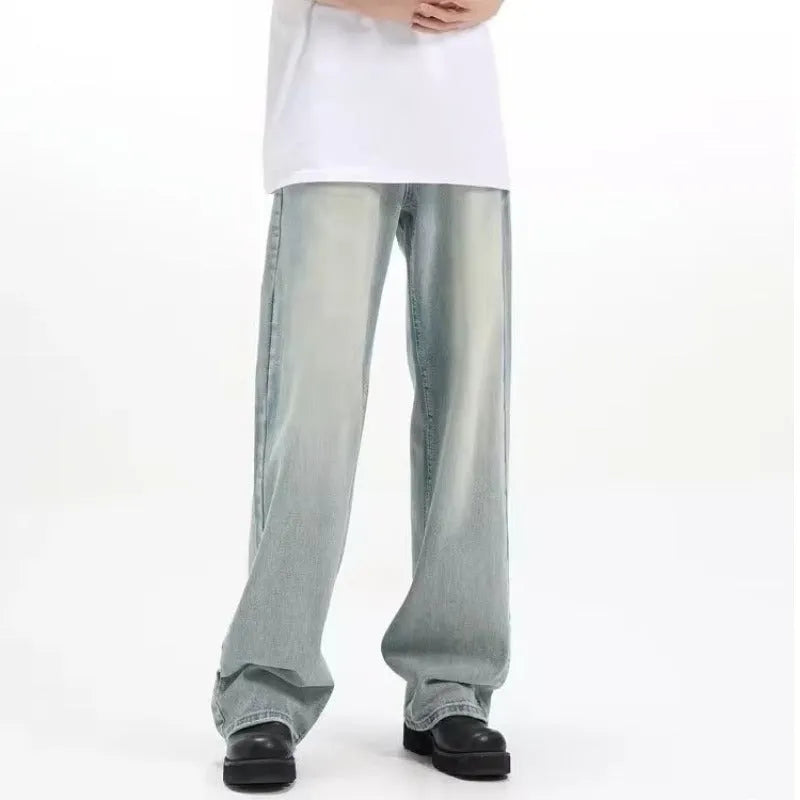 Blue retro loose-fit casual trousers made from rabbit fur with an elasticated waistband.