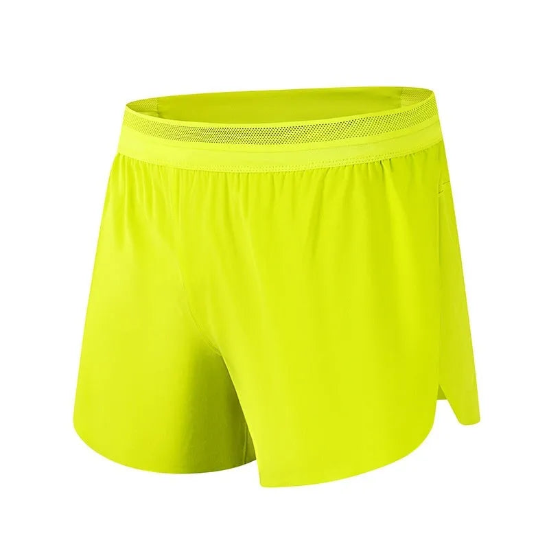 Men's polyester exercise shorts with breathable sweat-wicking design and anti-exposure lining, available in eight colours.