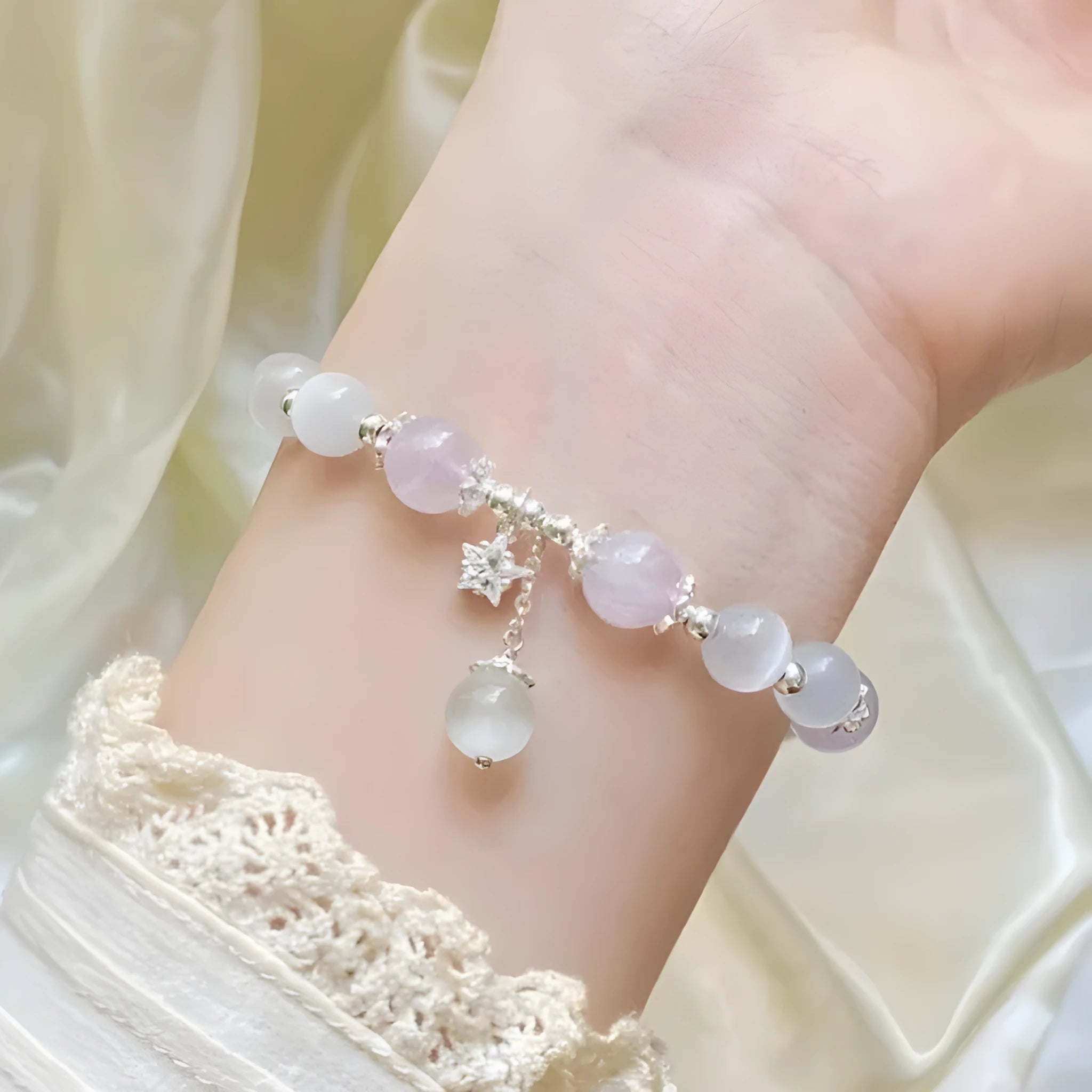 Opal amethyst crystal bracelet with moon charm over 20mm