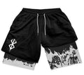 3D digital printing double-layer beach pants for men in black polyester, front view