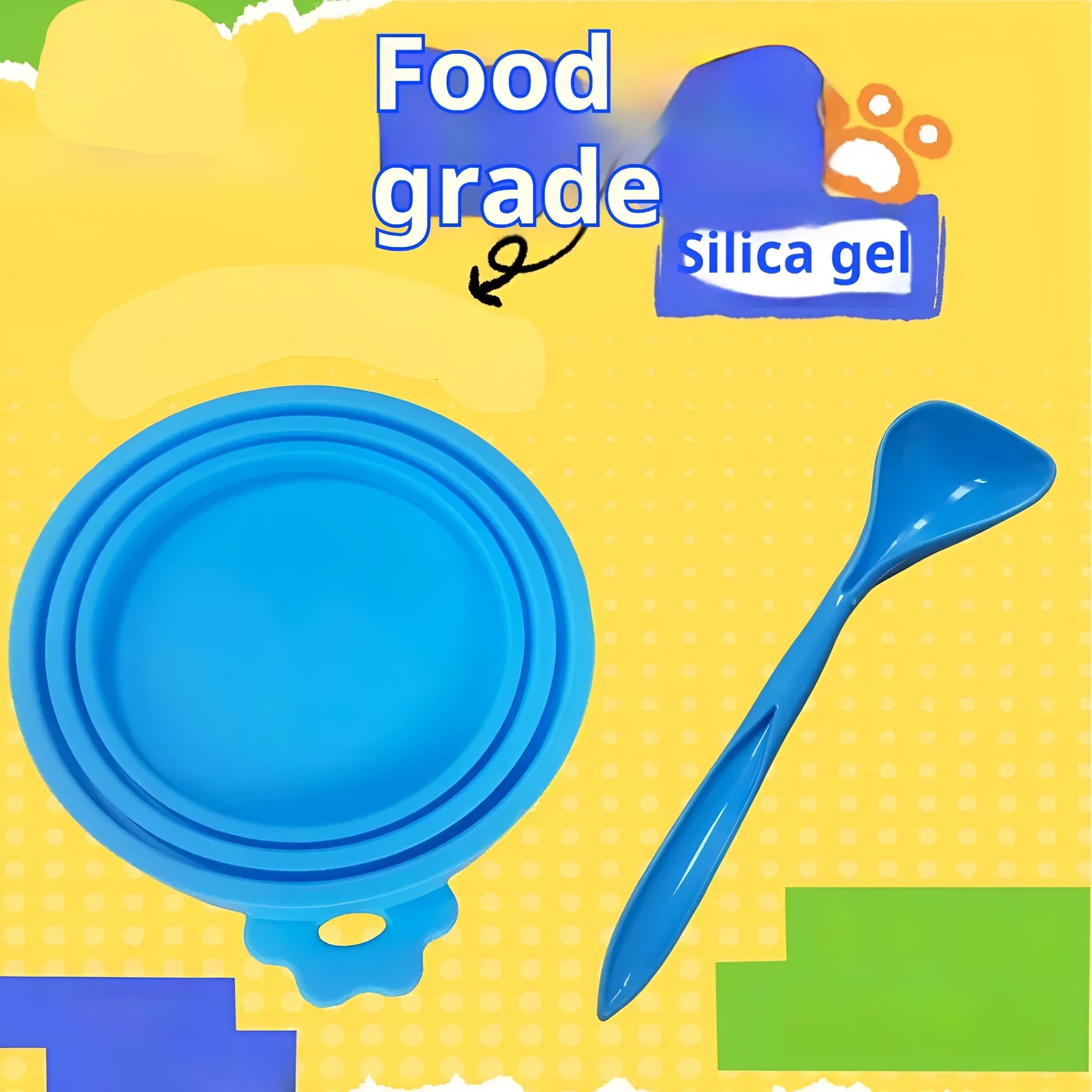 Silicone three-in-one pet can lid and spoon in sky blue, fitting 7cm cat and dog food cans
