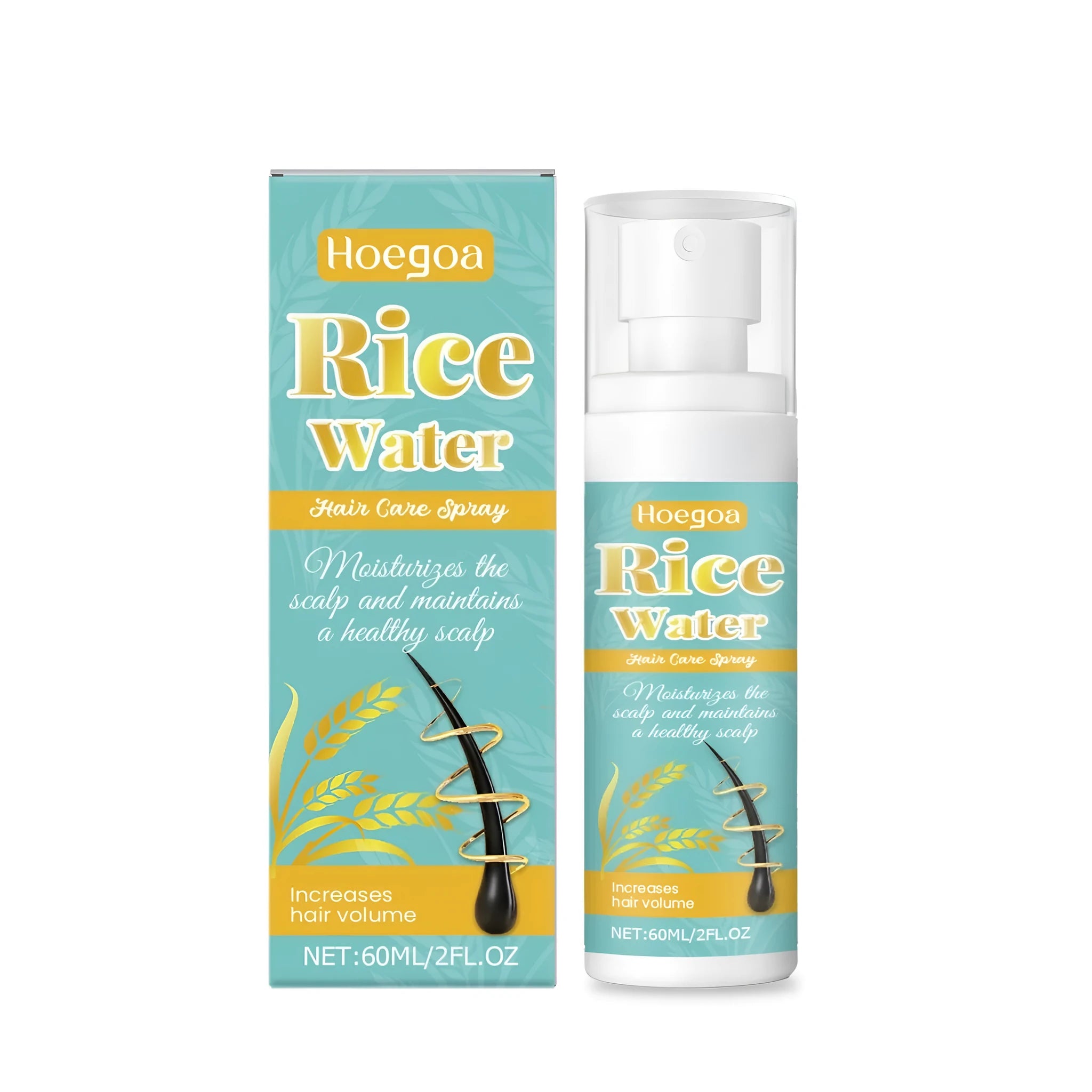 60ml bottle of hair care spray with ginger and rosemary extract formula.
